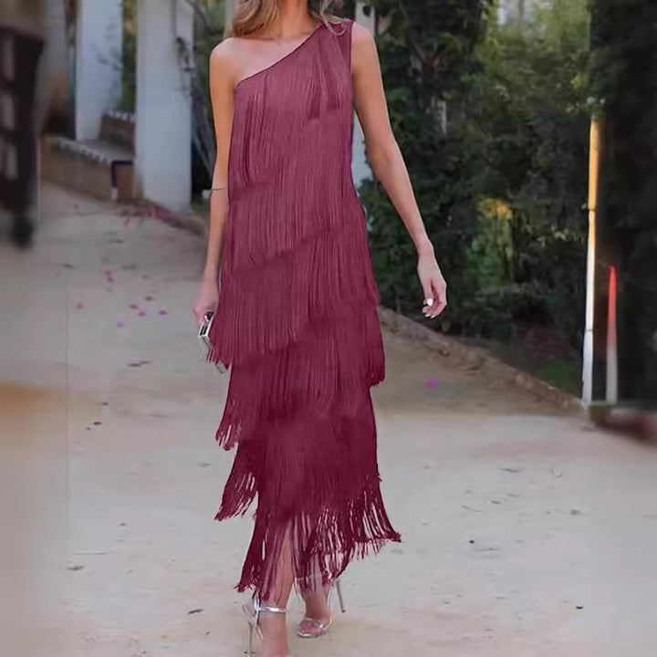 Damen Fransen Maxikleid mit asymmetrischem Schnitt und elegantem Detail Drune