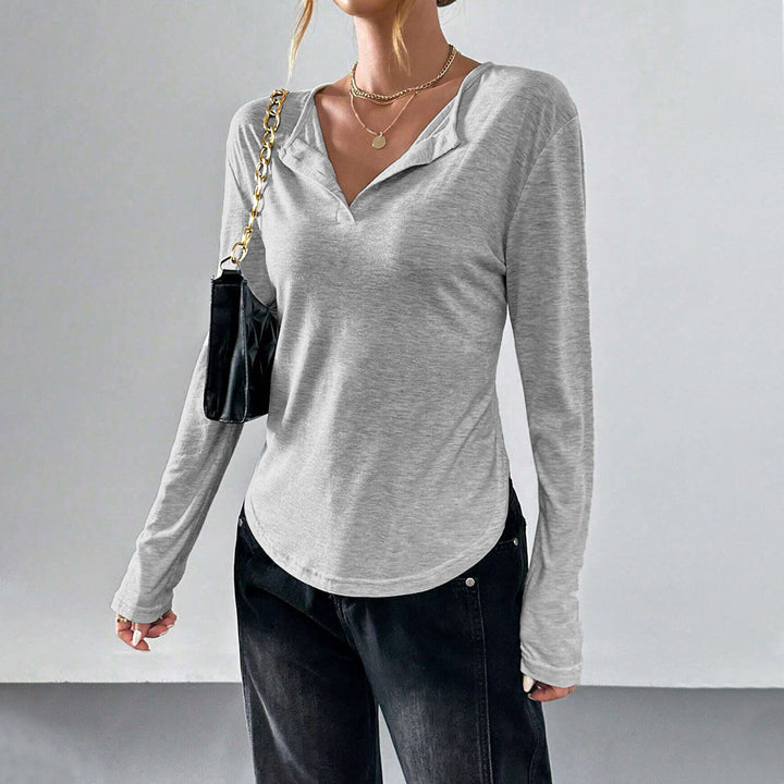 Damen Longsleeve T-Shirt mit dezentem V-Ausschnitt und lässigem Schnitt Drune