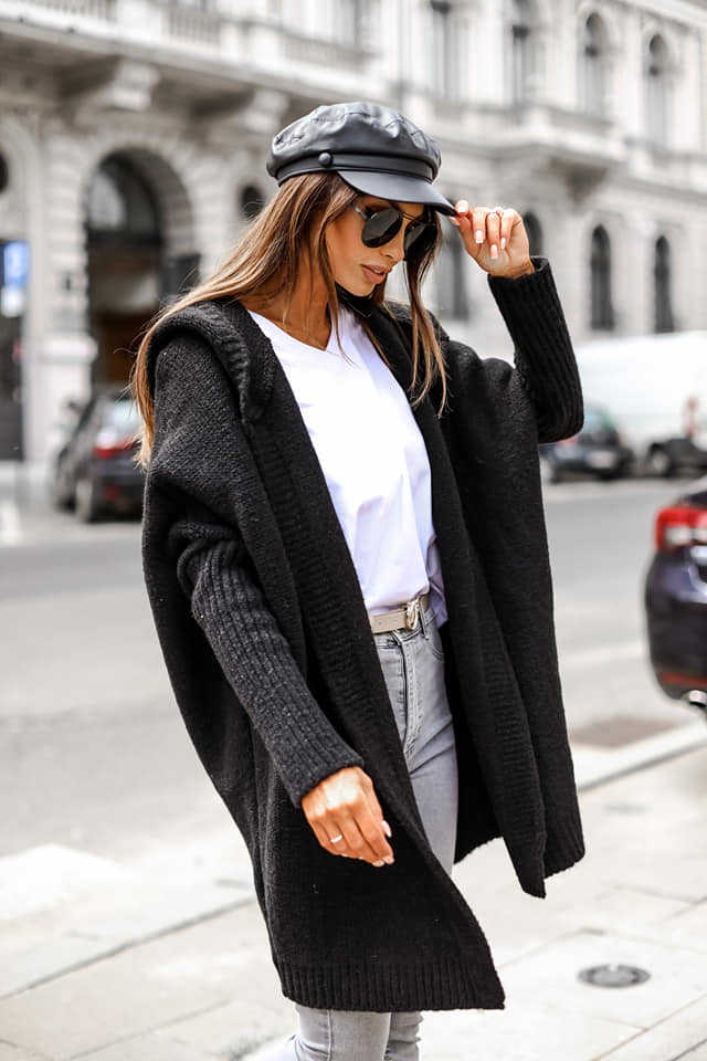 Damen Kuschelige Strickjacke mit Kapuze Drune