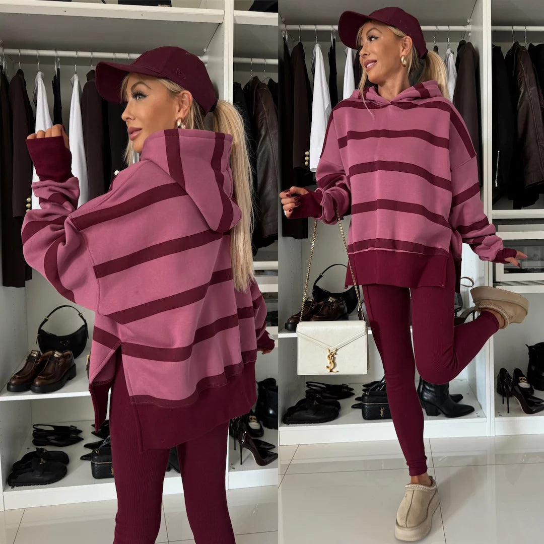 Damen nan oversized Kapuzenpullover mit Leopardenprint, kontrastbündchen und verlängertem Rückensaum Drune