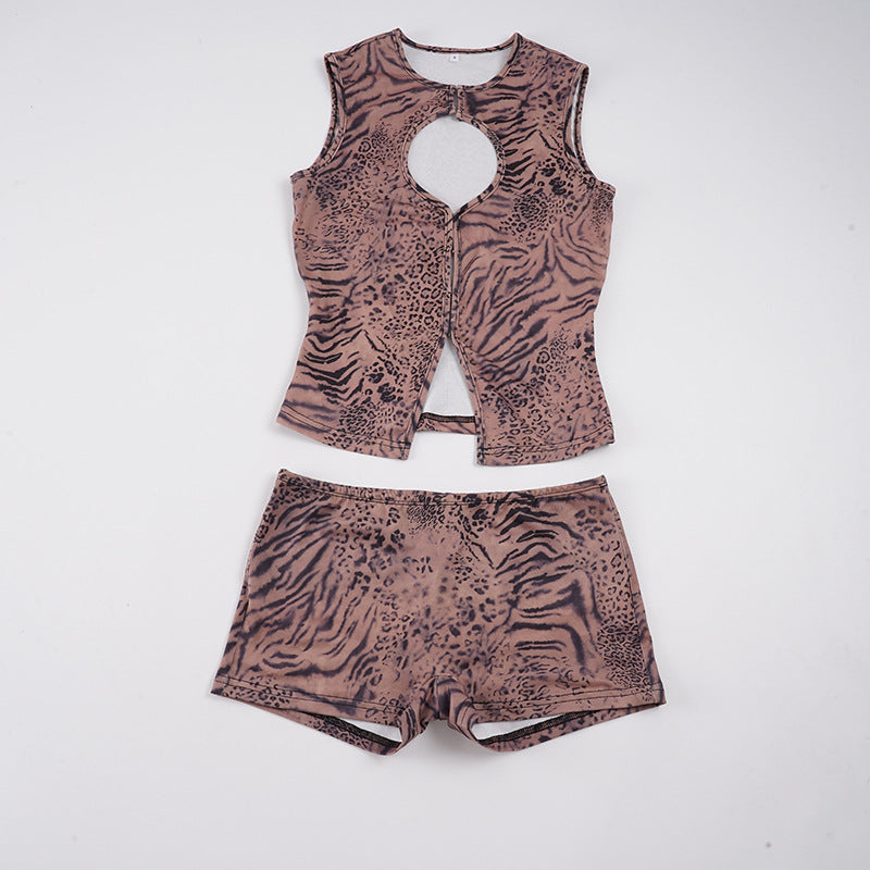 Damen Sportliches Set mit animalischem Muster Drune