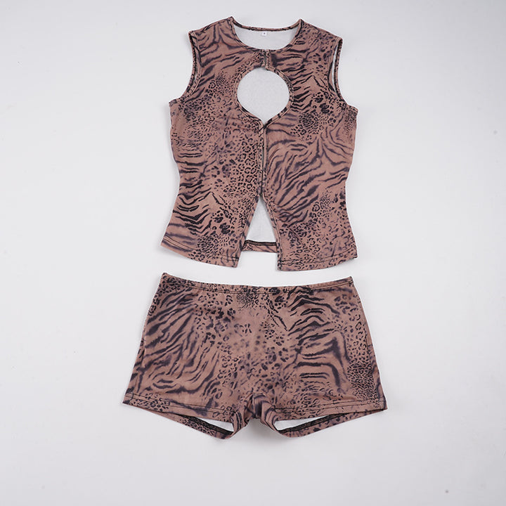 Damen Sportliches Set mit animalischem Muster Drune