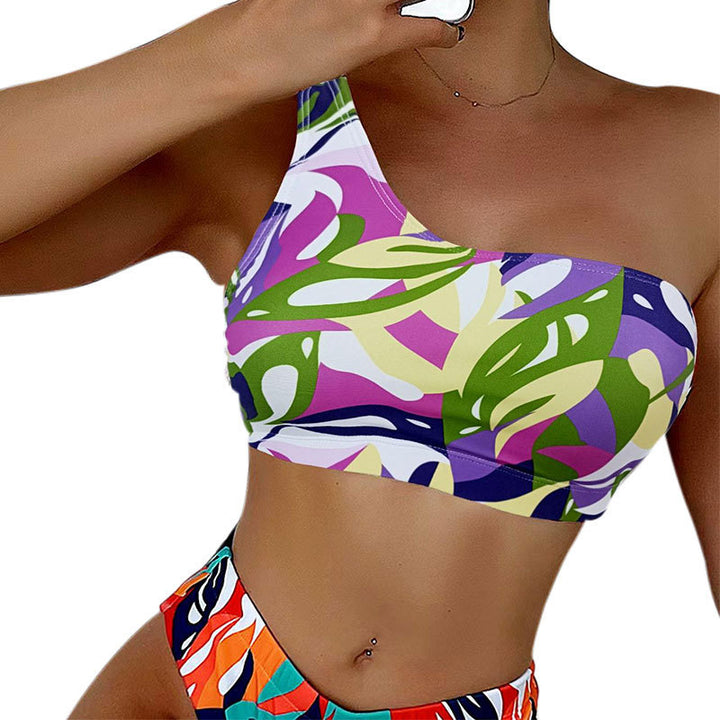 Damen Einseitiger Bikini mit geometrischem Muster und hoch geschnittenem Slip Drune