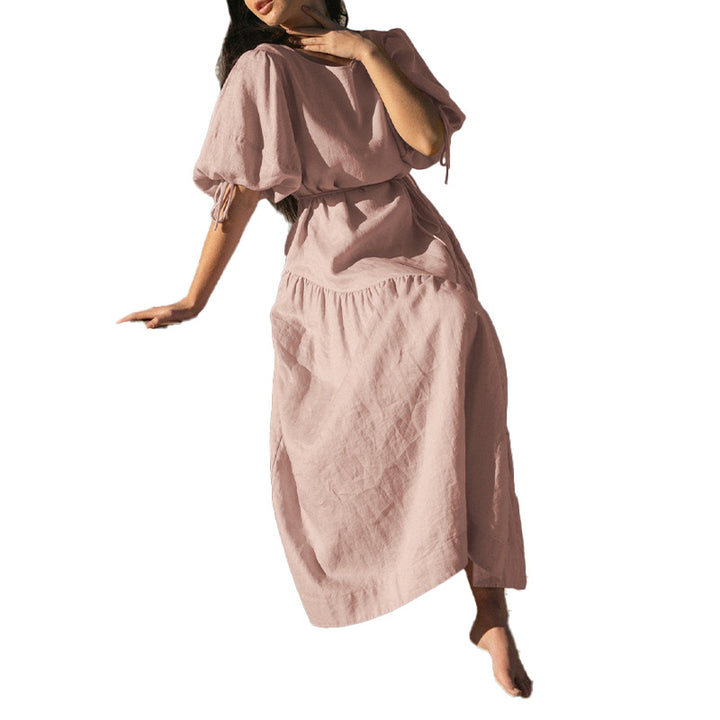 Damen Maxikleid aus luftigem Stoff mit eleganten Rüschendetails und großzügigen Ärmeln Drune