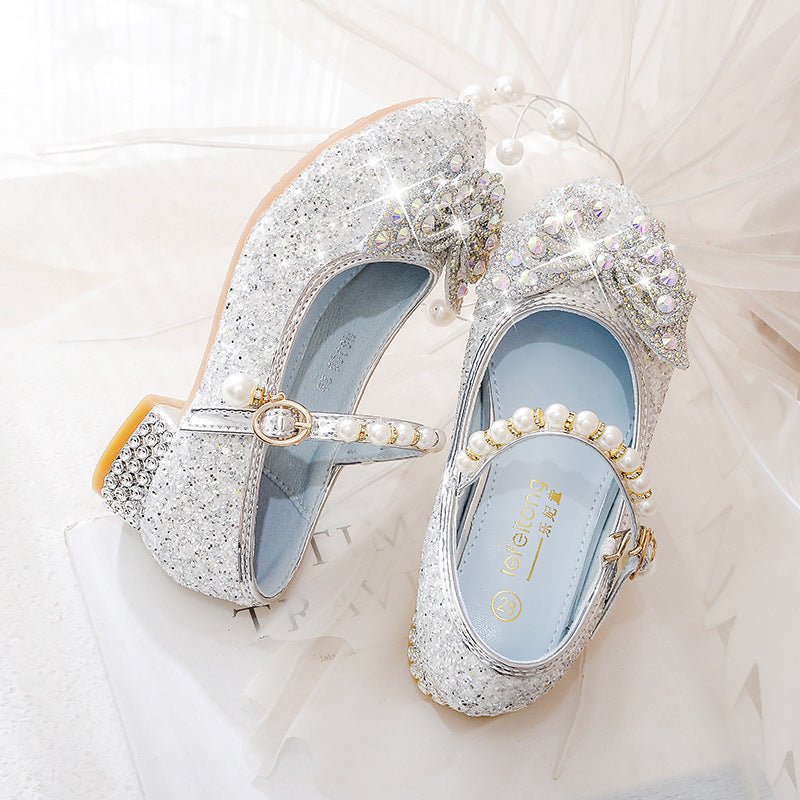 Mädchen Glitzernde Ballerinas mit dekorativen Strass- und Perlenschleifen Drune