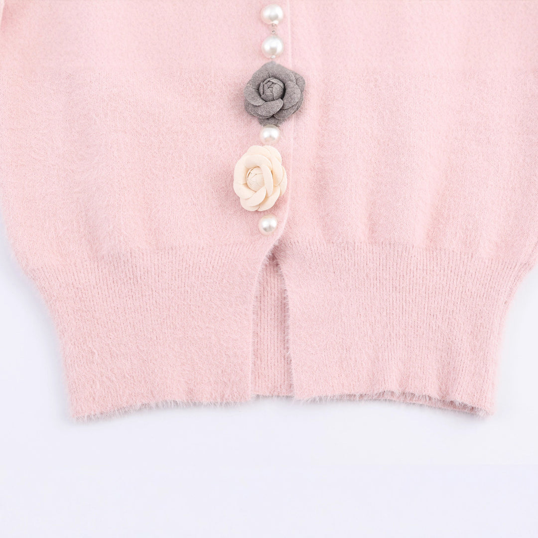 Damen filigraner Cardigan mit dekorativen Blumenapplikationen Drune