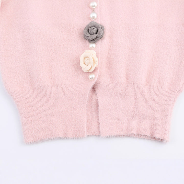 Damen filigraner Cardigan mit dekorativen Blumenapplikationen Drune