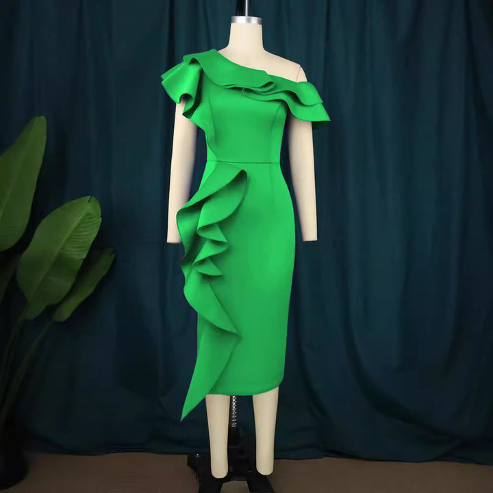 Damen figurbetontes Rüschendes Wickelkleid Drune
