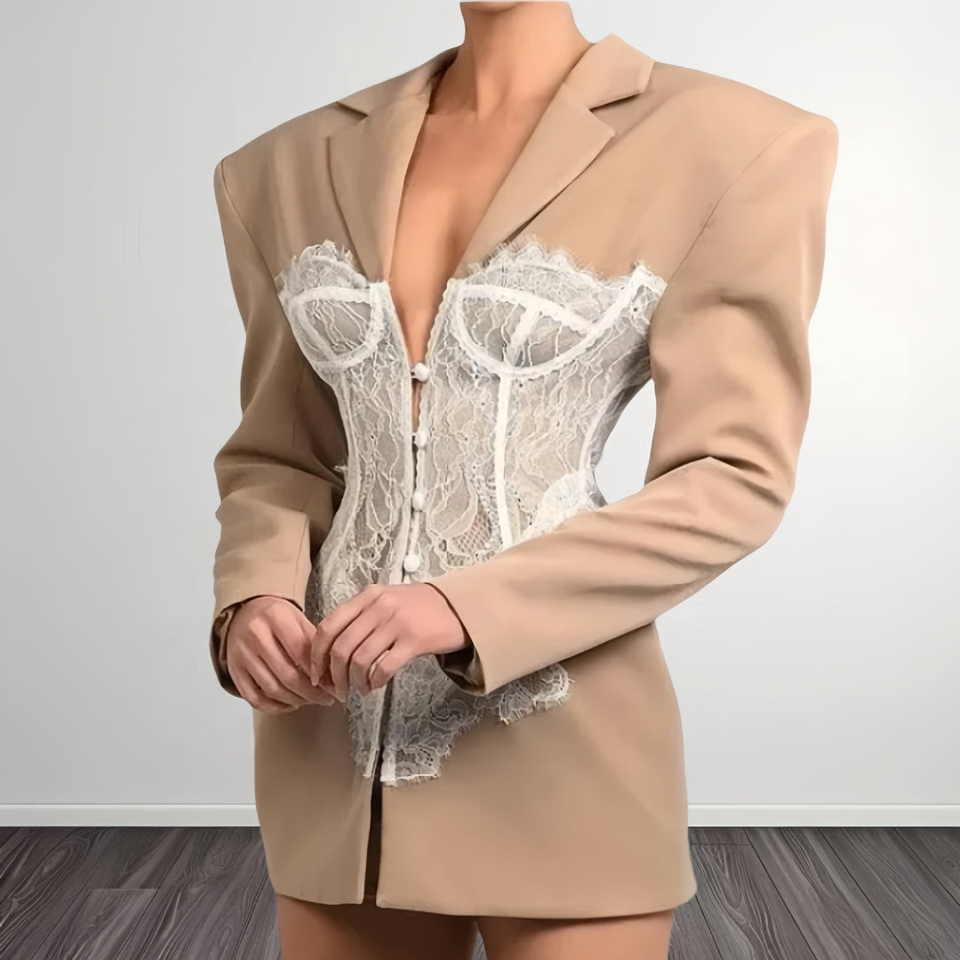 Damen Couture Blazer mit Spitzeneinsätzen Drune
