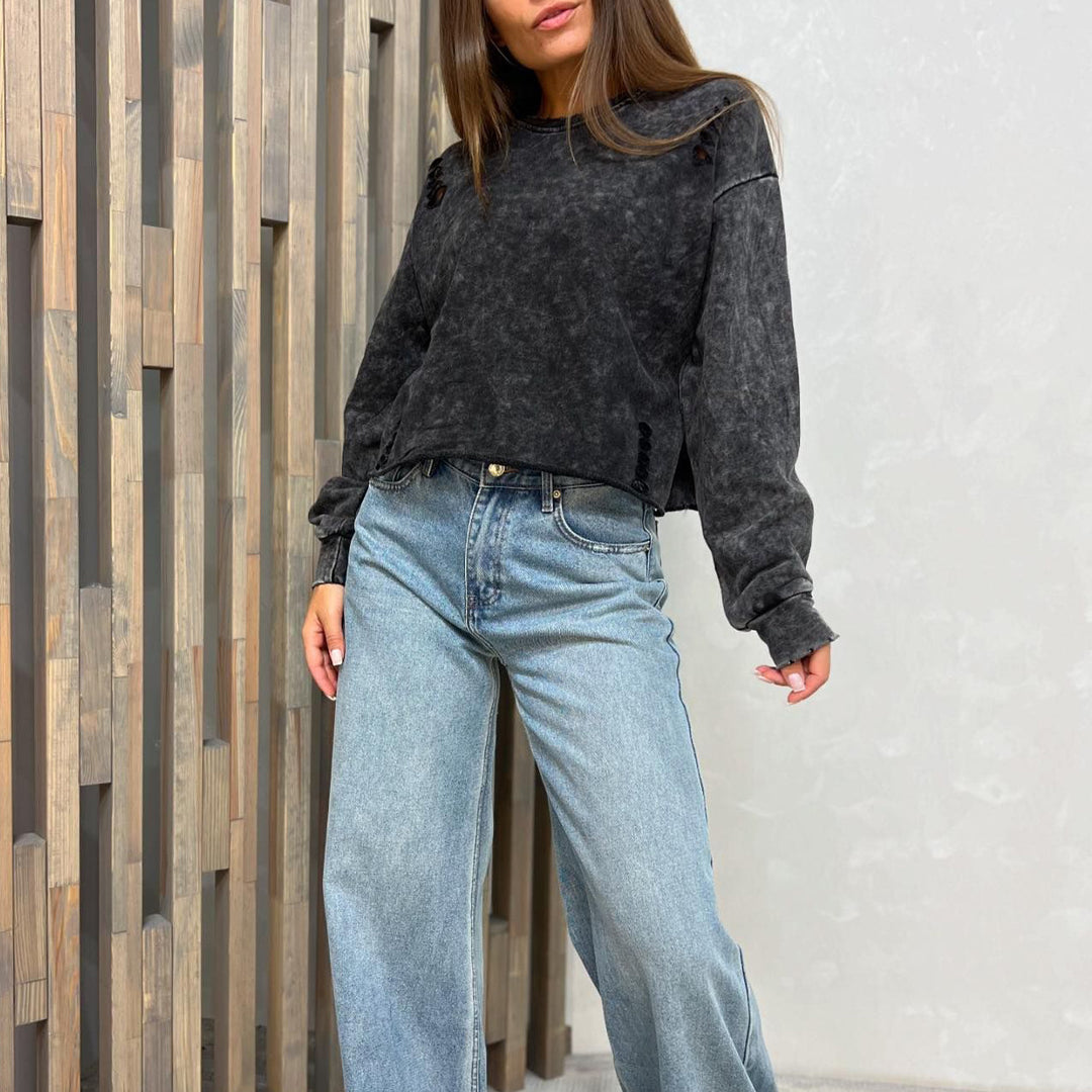 Damen lässiger, oversized Sweatshirt mit modischen Cut-Outs Drune