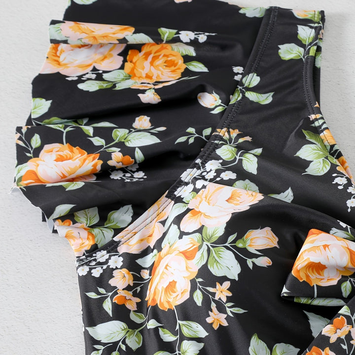 Damen Einteiler Badeanzug mit Rüschendetails und floralem Design Drune