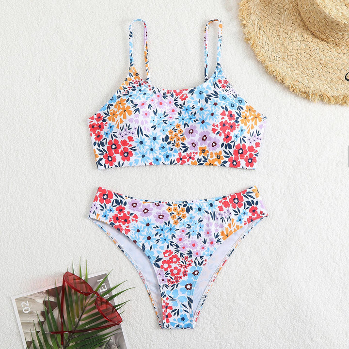 Damen Bikini-Set mit floralen Mustern und hoher Taille Drune
