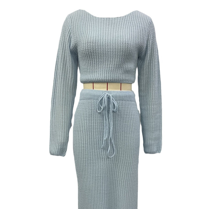 Damen Komfortables Strick-Set mit Cropped Oberteil und Maxirock Drune