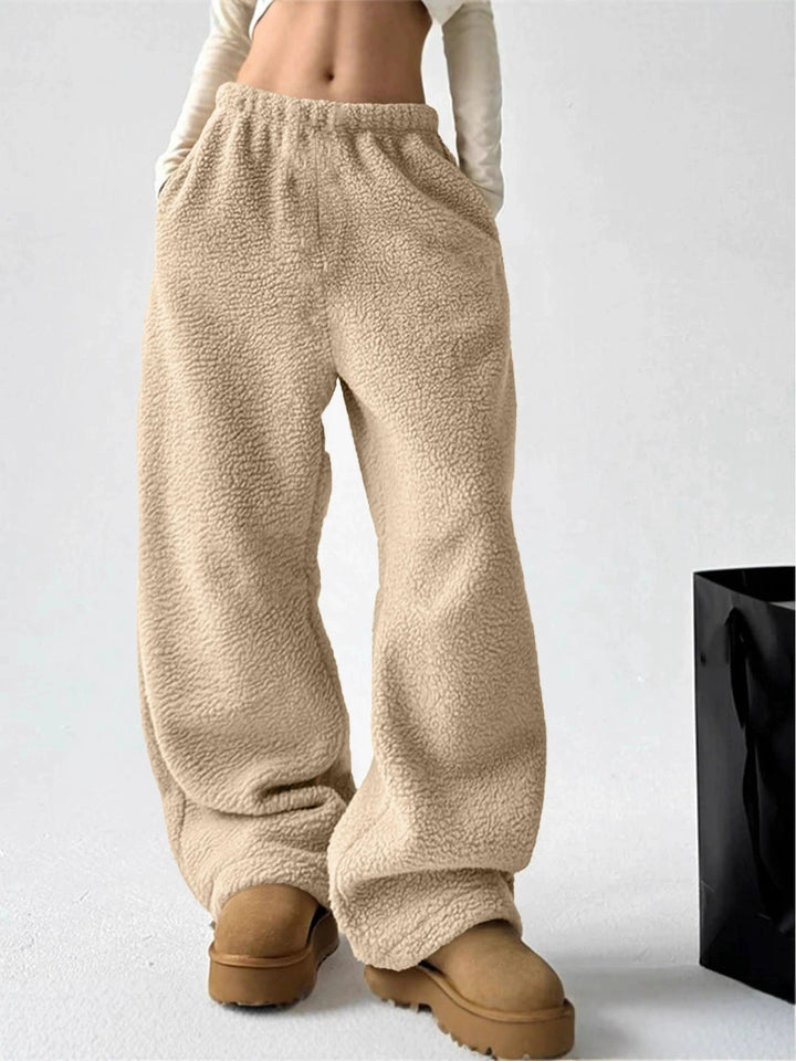 Damen bequeme Fleece-Hose mit weitem Schnitt und elastischem Bund Drune