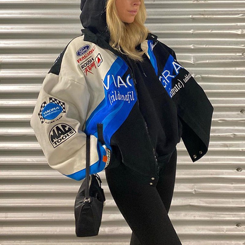 Damen Sportliche Collegejacke mit bunten Applikationen Drune
