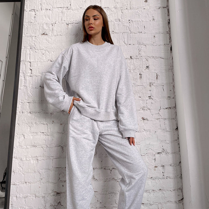 Damen lässiges Sweatpants-Set mit hohem Bund und breiten Ärmeln Drune