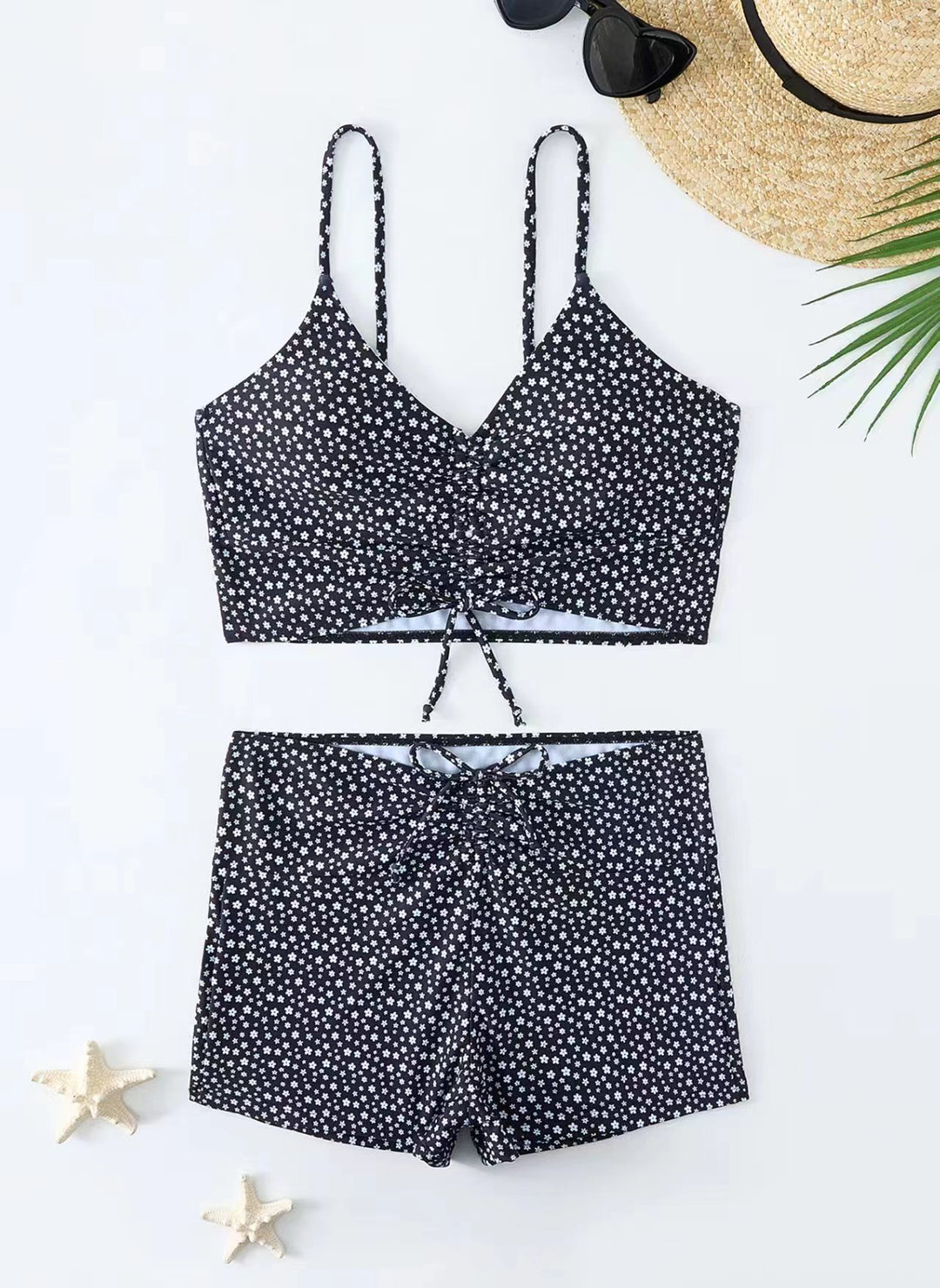 Damen Bikini mit floralem Rüschendesign und verstellbaren Trägern Drune