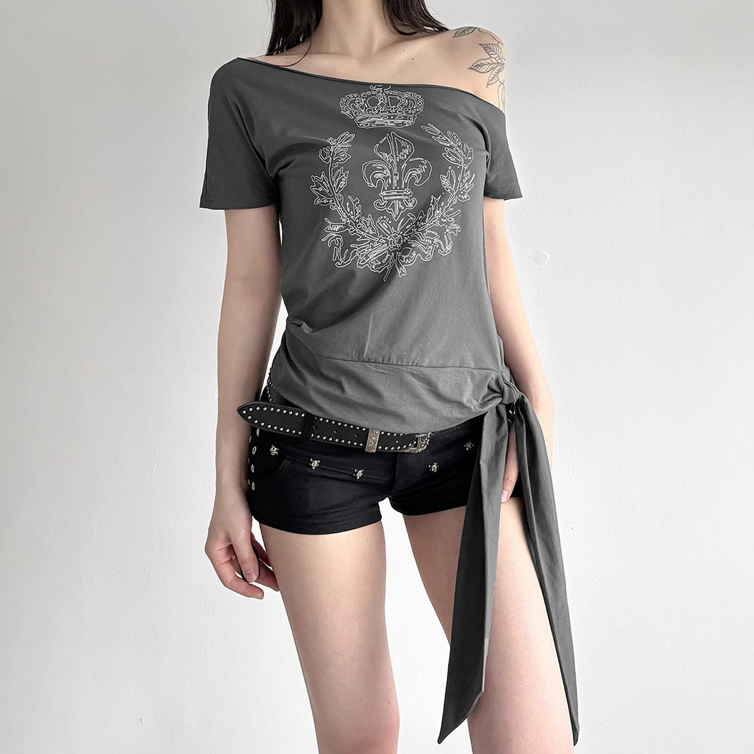 Damen asymmetrisches Top mit dekorativem Knoten Drune