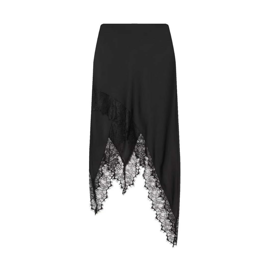 Damen Maxi-Rock mit asymmetrischer Spitzenbesatz und elegantem Saum Drune