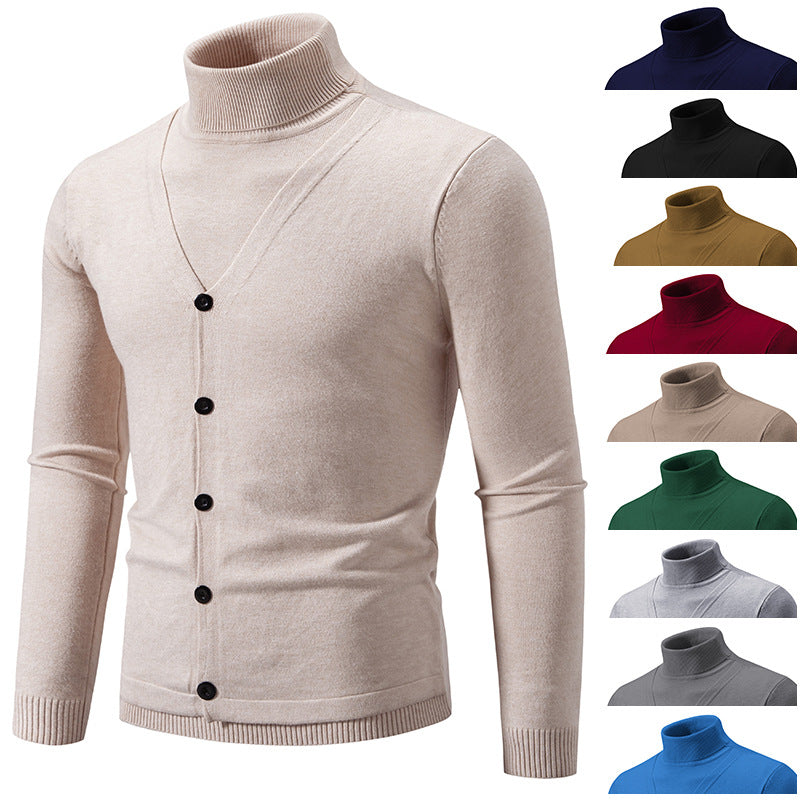 Herren eleganter Rollkragenpullover mit knöpfbaren Frontdetails und feiner Strickstruktur Drune