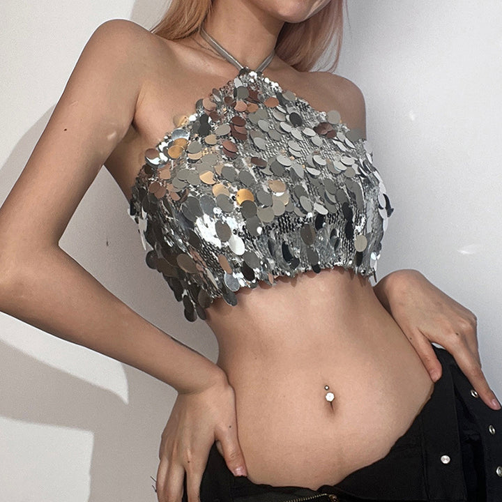 Damen Glitzerndes Crop-Top mit schimmernden Pailletten Drune