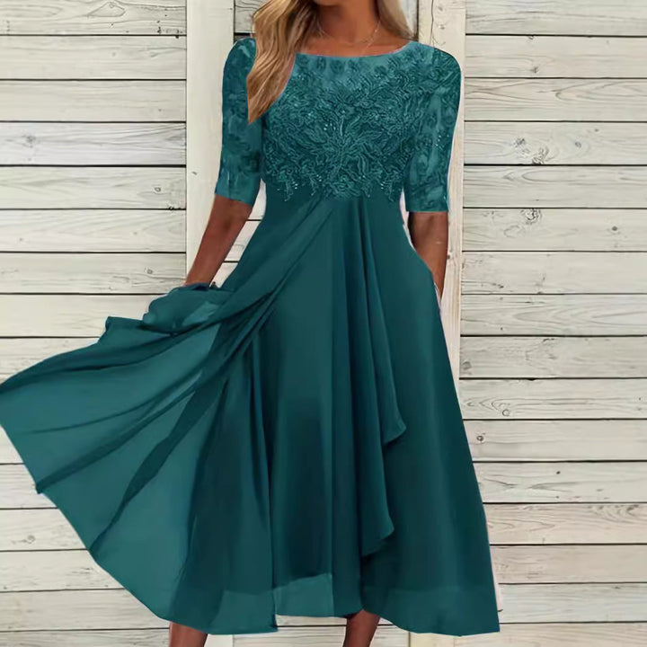 Damen nan elegantes Cocktailkleid mit bestickter Korsage, U-Boot-Ausschnitt und fließendem Chiffonrock Drune