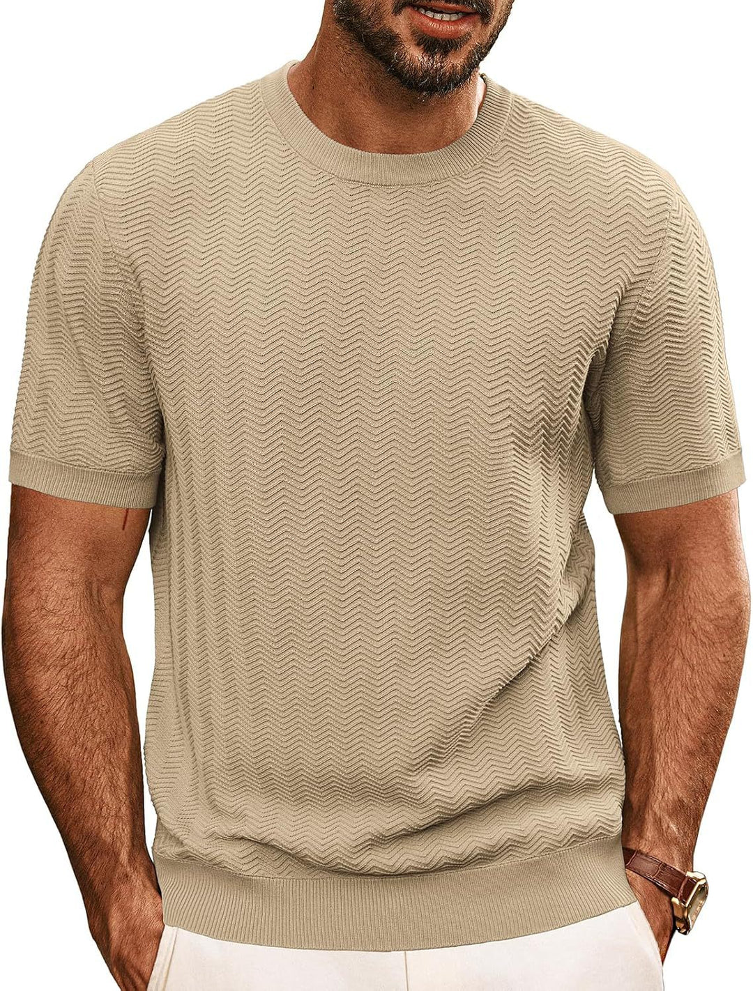 Herren strukturiertes Rundhals T-Shirt Drune