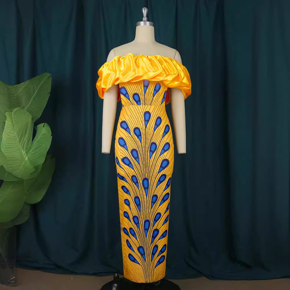 Damen Elegantes Abendkleid mit schulterfreiem Design und voluminösem Rüschensaum Drune