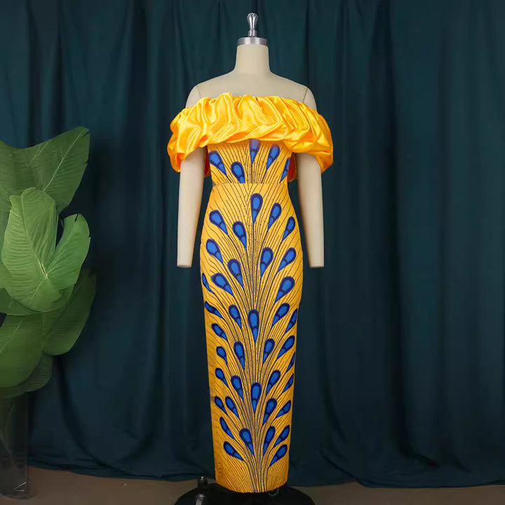 Damen Elegantes Abendkleid mit schulterfreiem Design und voluminösem Rüschensaum Drune