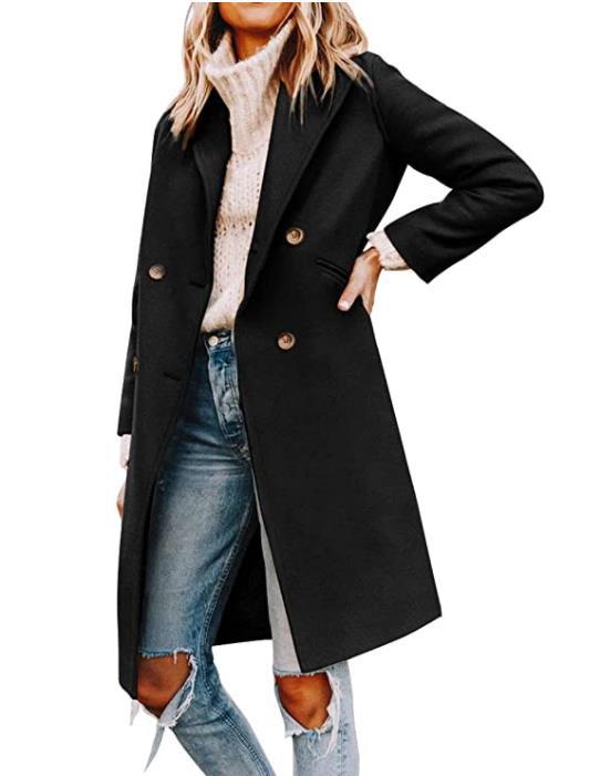 Damen eleganter, taillierter Wollmantel mit doppelter Knopfleiste Drune