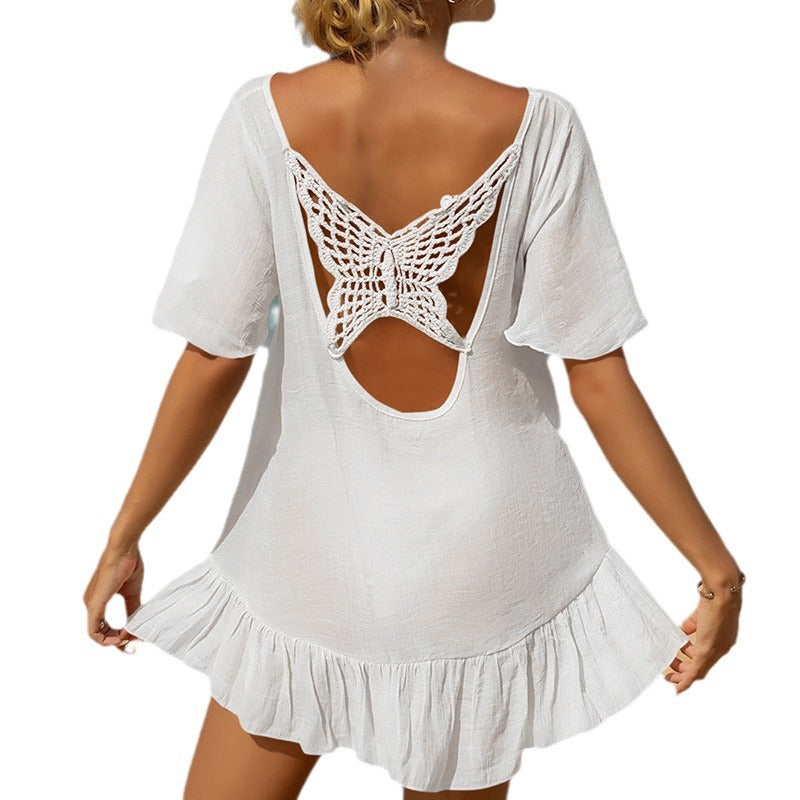 Damen lässiger Strandüberwurf mit Rüschenschnitt und leichtem Material Drune