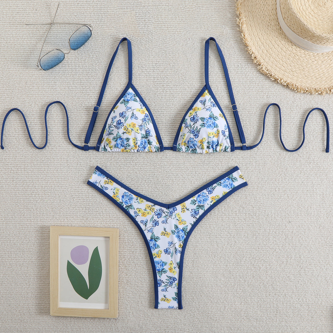 Damen Triangel-Bikini mit floralem Design und verstellbaren Trägern Drune