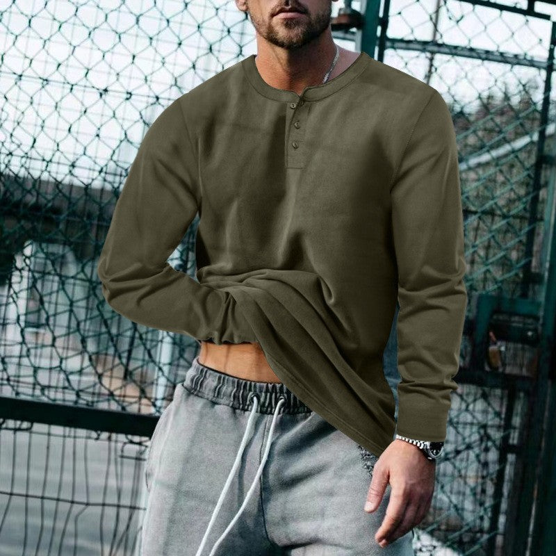 Herren lässiges Langarmshirt mit Knopfleiste und weichem Material Drune