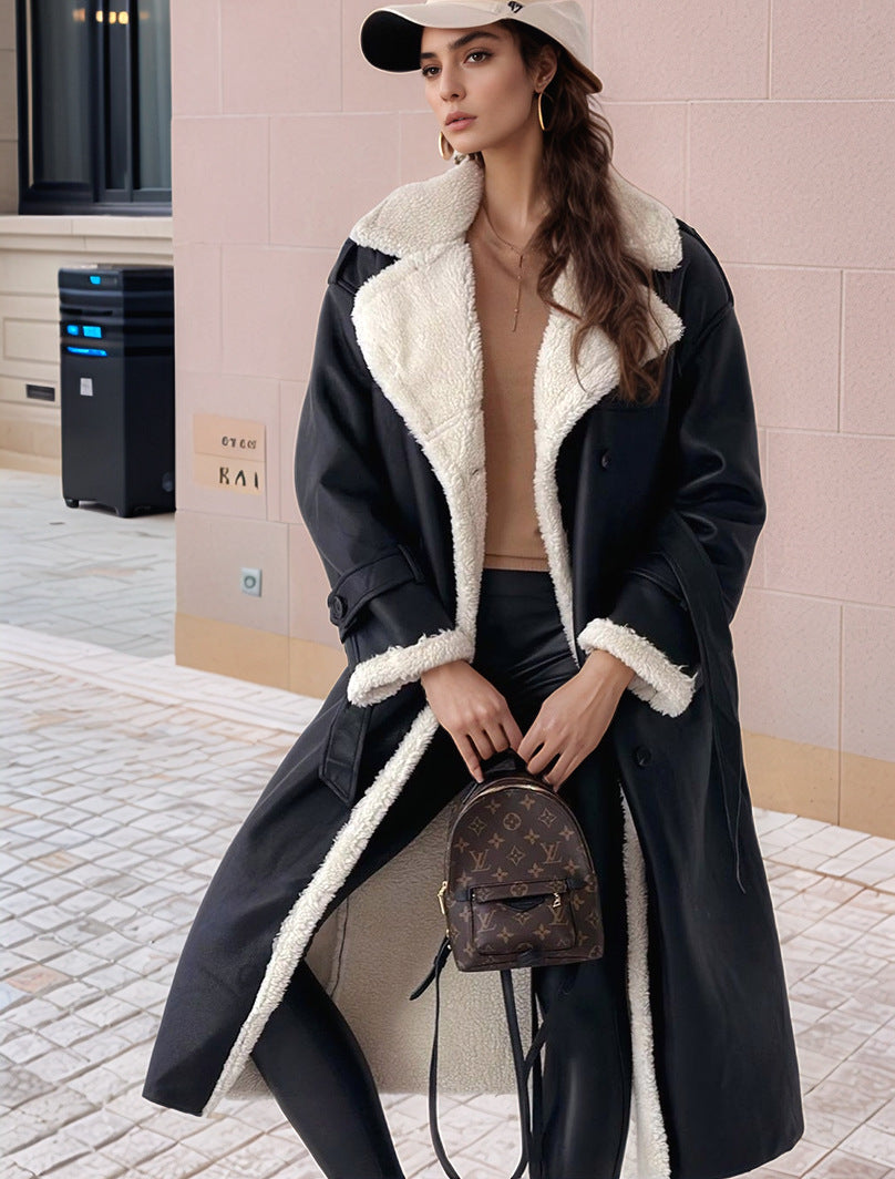 Damen Luxuriöser Oversized-Mantel mit weichem Fleece-Futter Drune