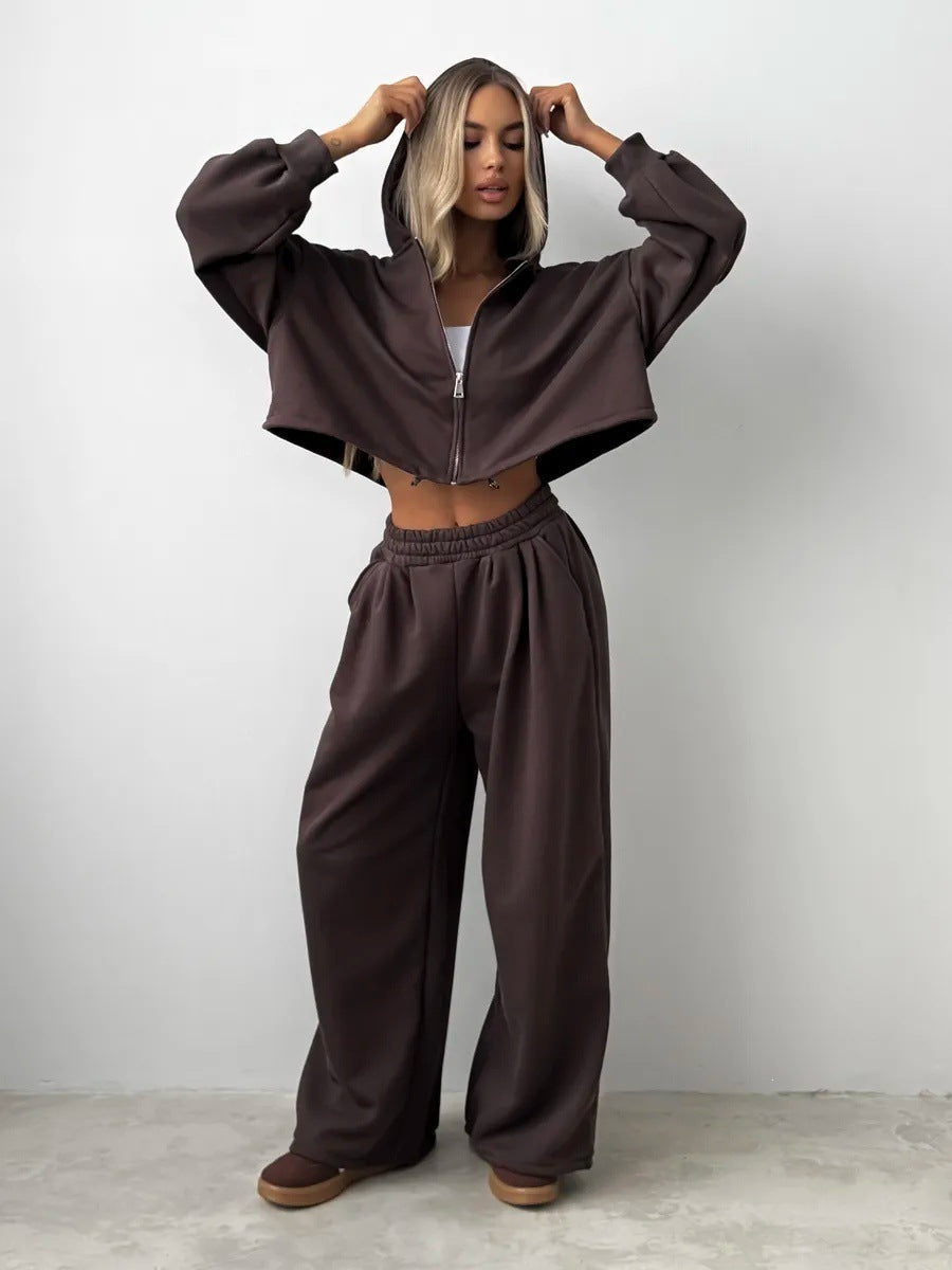 Damen bequemer Cropped Hoodie und weite Jogginghose Drune