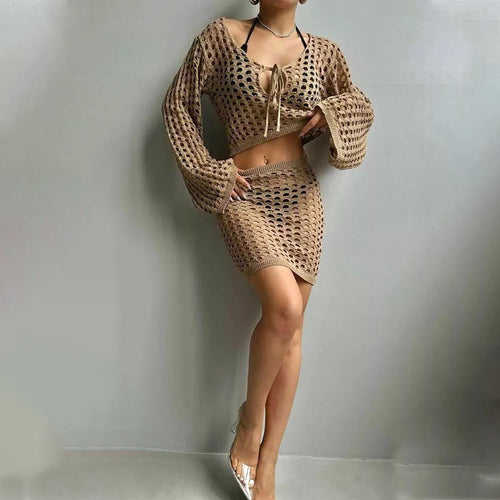 Damen gehäkeltes Strandoutfit mit offener Front Drune