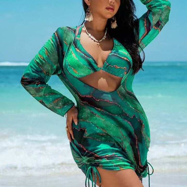 Damen Strandkleid mit transparenten Einsätzen und modischem Wickel-Design Drune