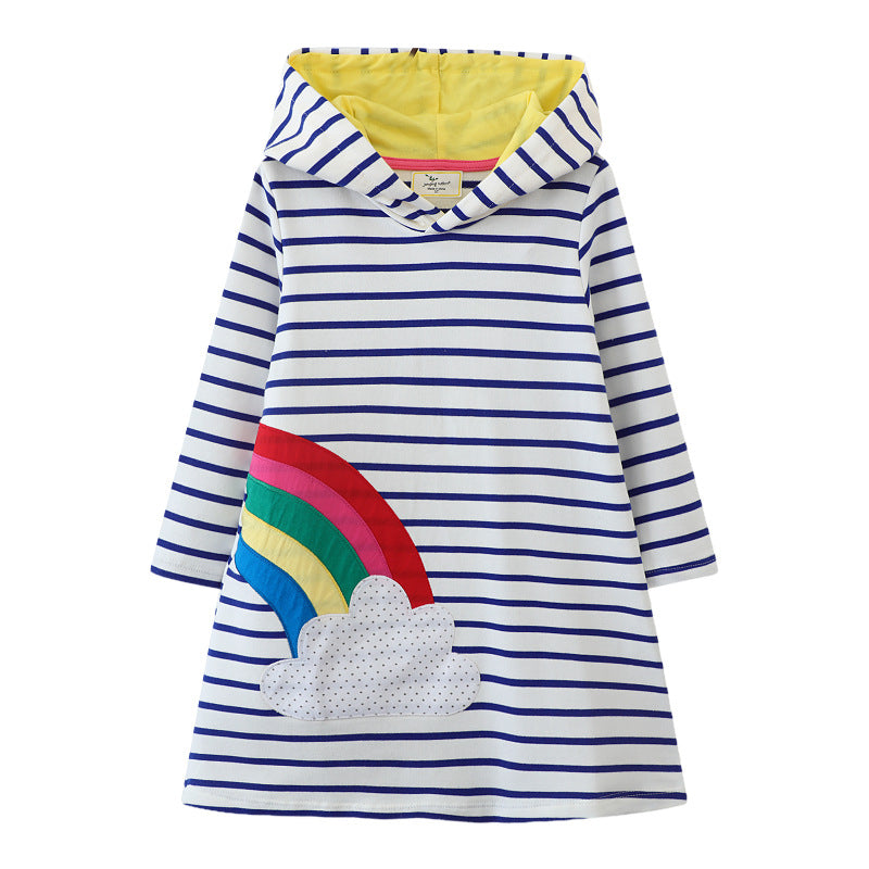 Mädchen Kapuzenkleid mit buntem Regenbogenmotiv Drune