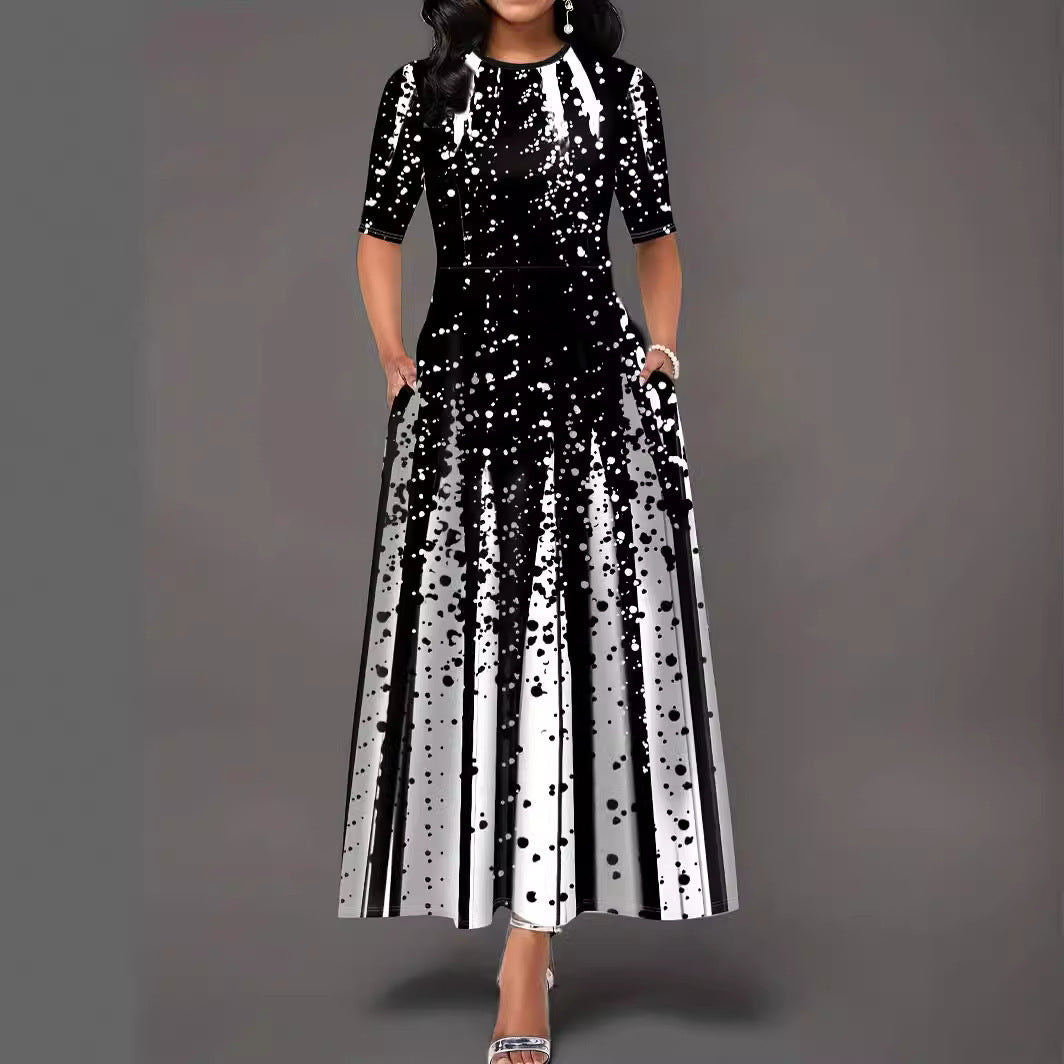 Damen Elegantes Maxikleid mit auffälligem Muster und praktischen Taschen Drune
