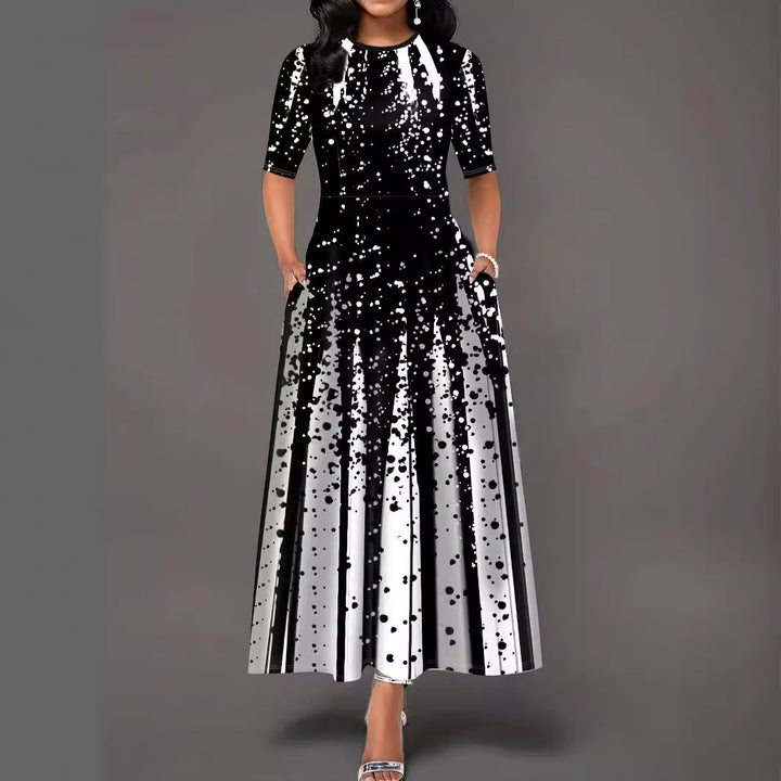 Damen Elegantes Maxikleid mit auffälligem Muster und praktischen Taschen Drune