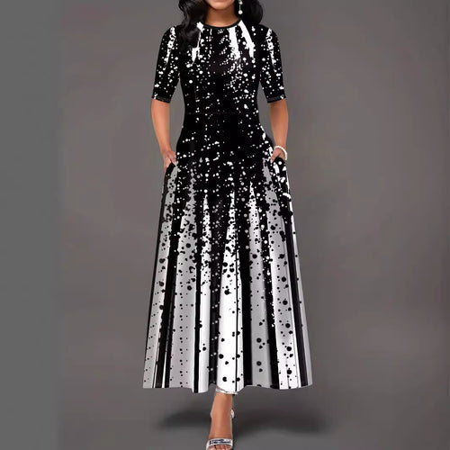 Damen Elegantes Maxikleid mit auffälligem Muster und praktischen Taschen Drune