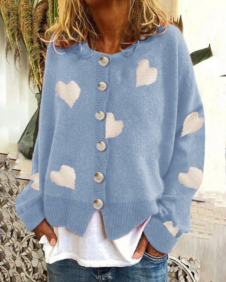 Damen Strickjacke mit Herzmotiv und knöpfbarem Design Drune