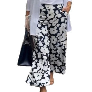 Damen weite Sommerhose mit floralem Design und elastischem Bund Drune