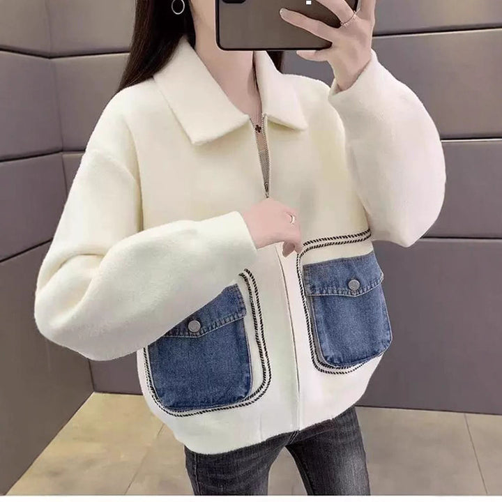 Damen modische Oberjacke mit auffälligen Denim-Taschen Drune