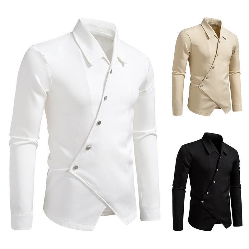 Herren modisches Langarmhemd mit asymmetrischem Knopfdesign Drune