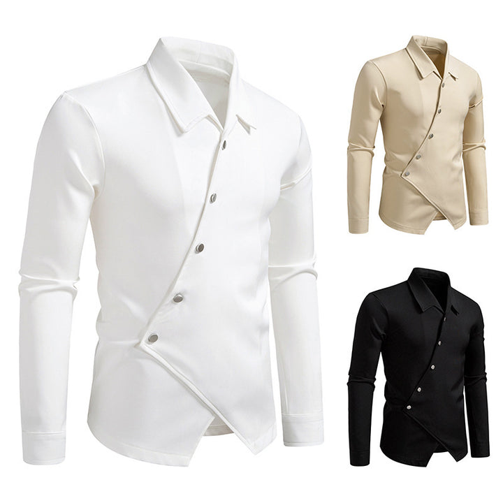 Herren modisches Langarmhemd mit asymmetrischem Knopfdesign Drune