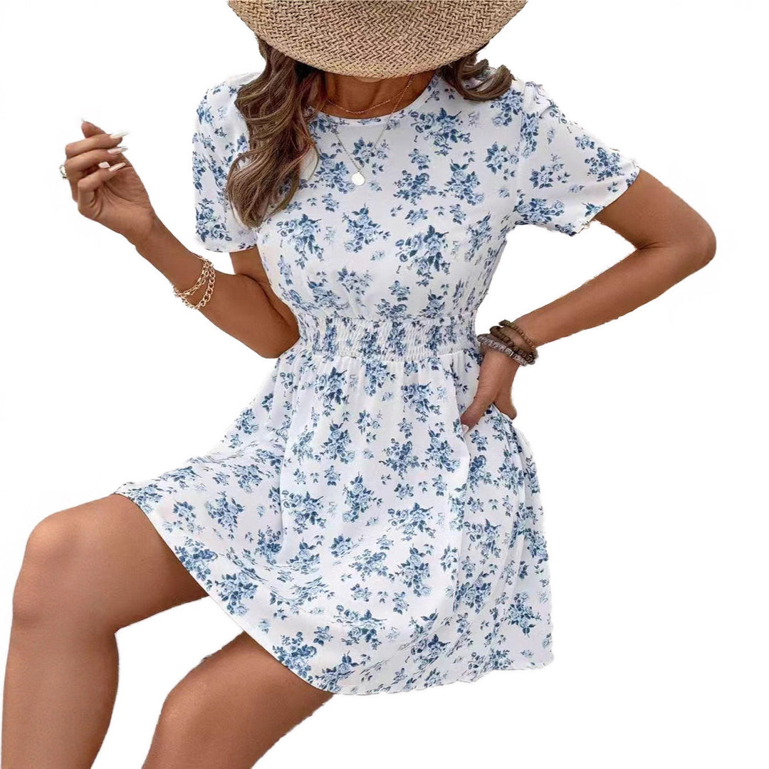Damen Sommerliches Blümchenkleid mit elastischem Bund und leichtem Stoff Drune