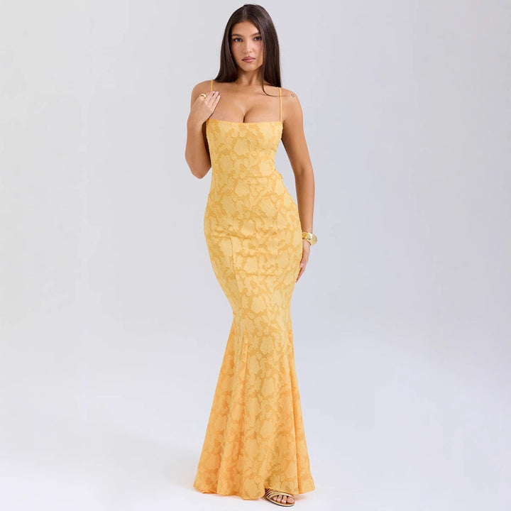 Damen Figurbetontes Abendkleid mit luxuriösem Spitzenmuster und elegantem Schnitt Drune