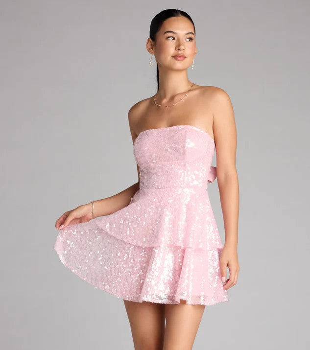 Damen Glamouröses Strass Minikleid Drune
