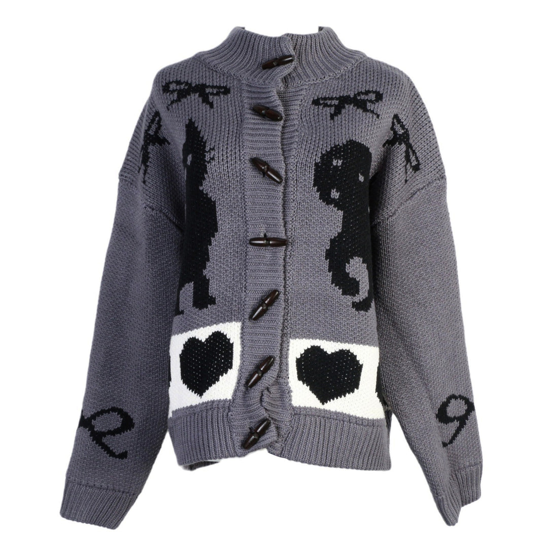 Damen Strickjacke mit verspielten Tiermotiven und Knopfdetaillierung Drune